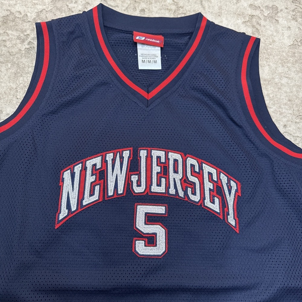 Reebok New Jersey Basketball Dress Jersey Sleeveless Navy Red Trim M